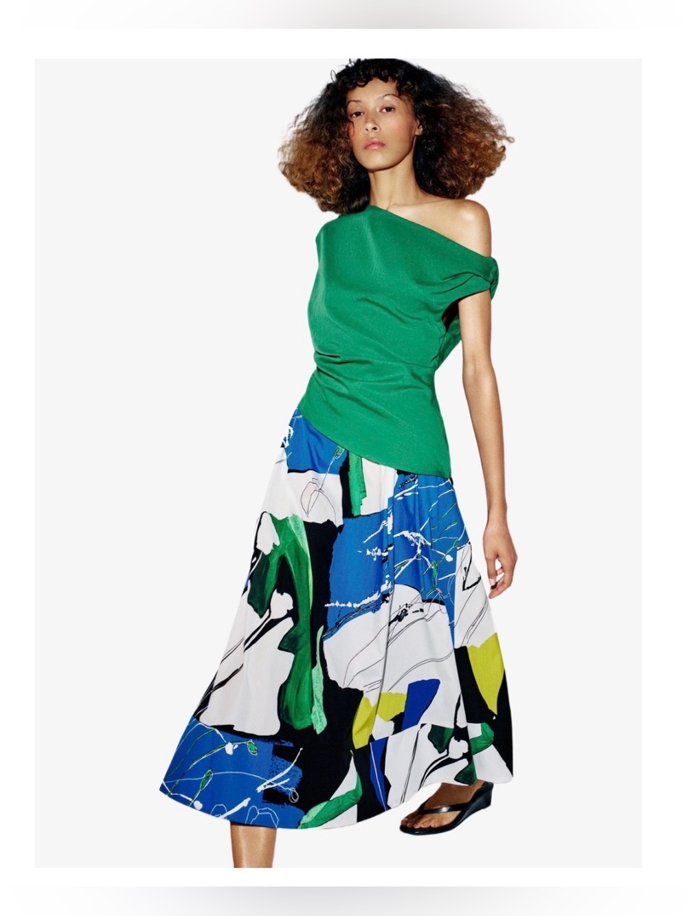 Zara Midi Pleated Printed Skirt Cotton Abstract artsy Skirt , size M